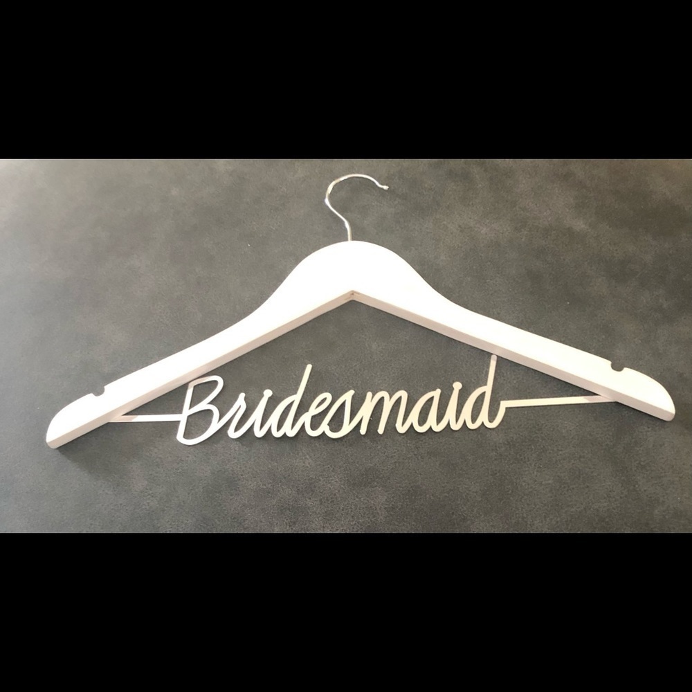 Bridesmaid Wood Dress Hanger W/ Silver Cursive Spelled Out Name 17.5” Keepsake